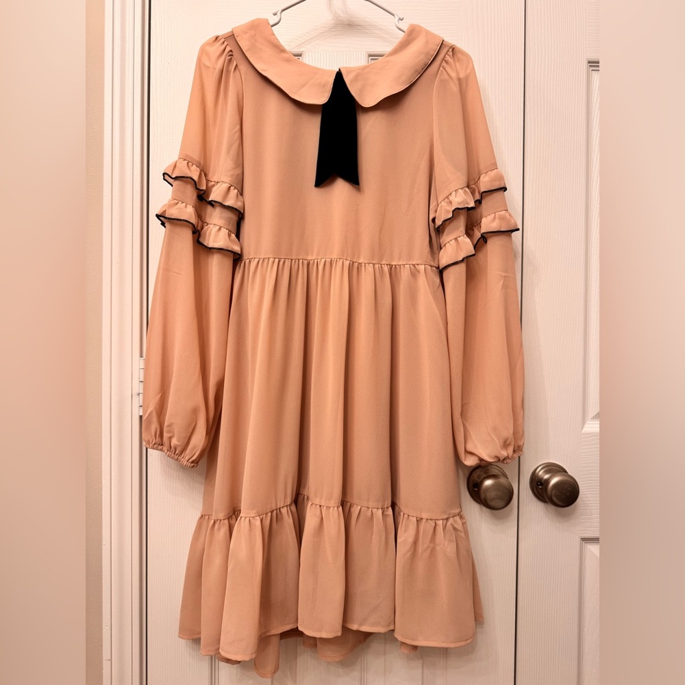NWT Mia Joy Tan Collared Ruffle Dress